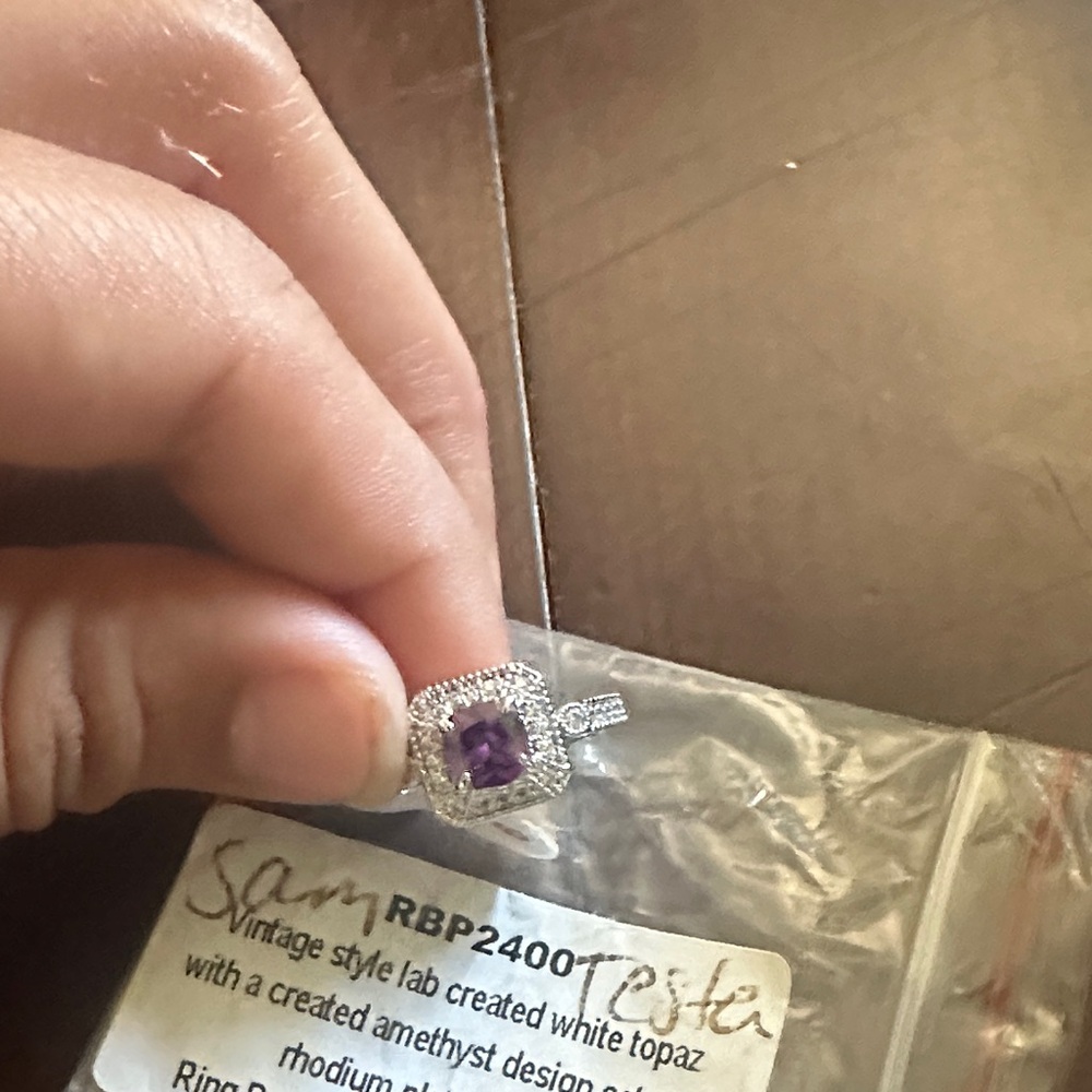 Bomb Party Rhodium Plated Ring with White Topaz and Amethyst